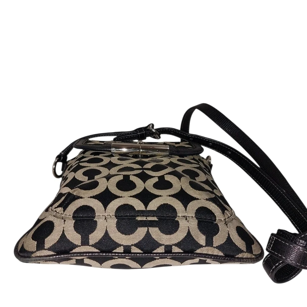 Coach Black and Cream Crossbody Bag with Monogram Pattern